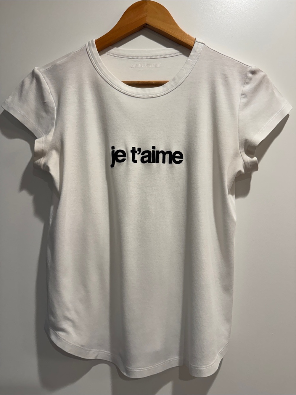 Zadig & Voltaire White Tee with Black 'je t'aime' Script